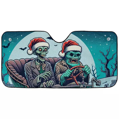 Zombie Car Sun Shade Christmas Hat Zombie Driving Winshield Sun Shade Blue