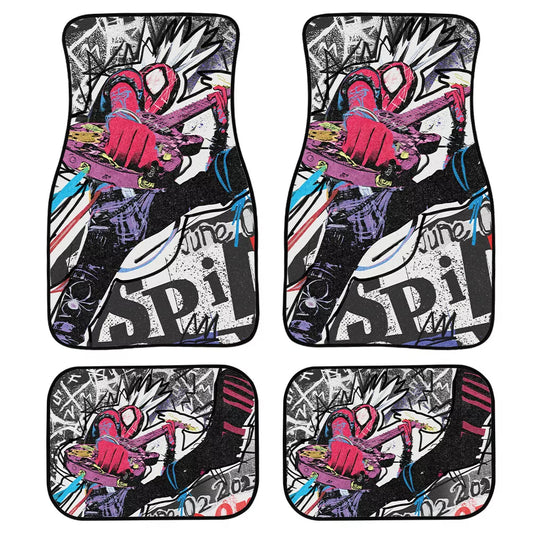 Spiderman Car Mats MV Character Spider-Punk Graphic Car Floor Mats Red Black