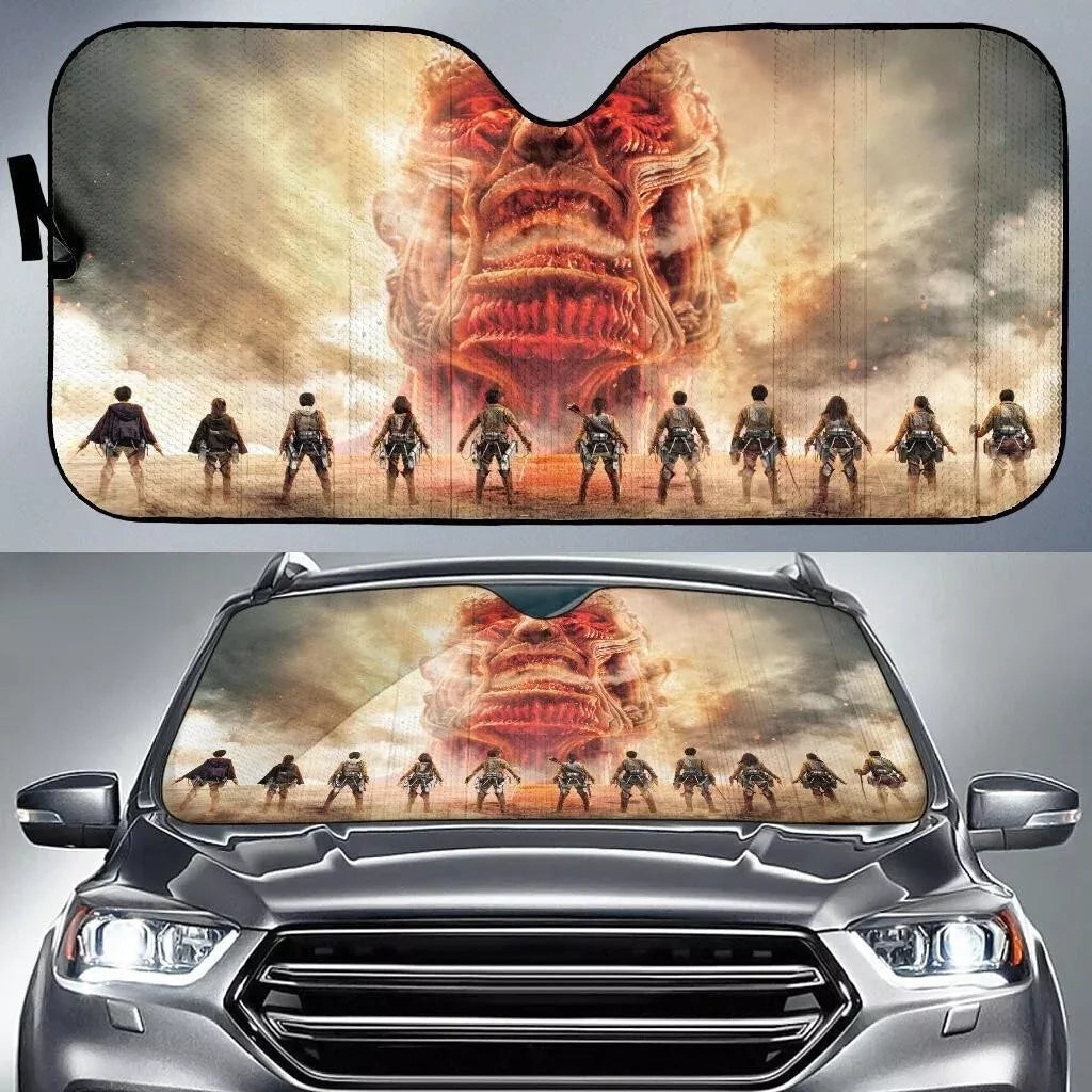 Attack On Titan Car Sun Shade Scouting Legion Soldier Against Titan Winshield Sun Shade Red Gray