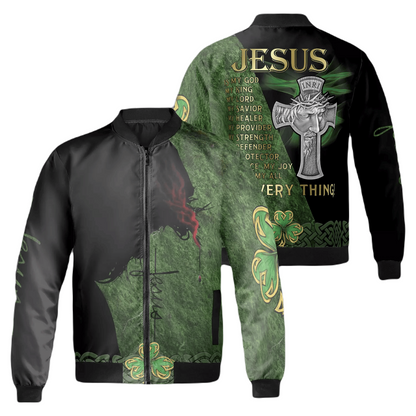 Jesus Bomber Jacket Jesus My God My King My Everything Bomber Black Green Unisex