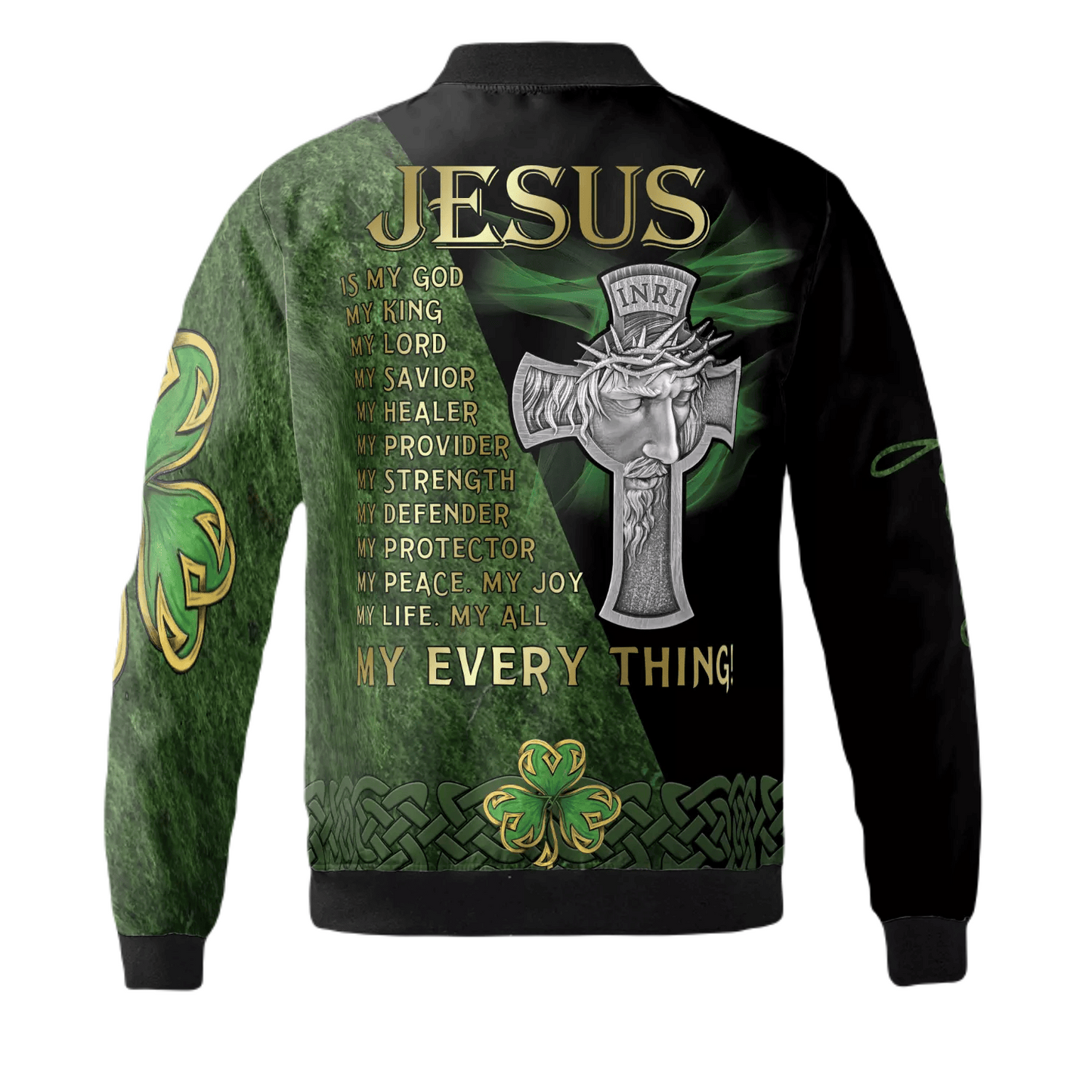 Jesus Bomber Jacket Jesus My God My King My Everything Bomber Black Green Unisex