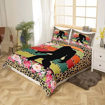 Bigfoot Bedding Set Bigfoot Flowers Leopard Pattern Duvet Covers Colorful Unique Gift