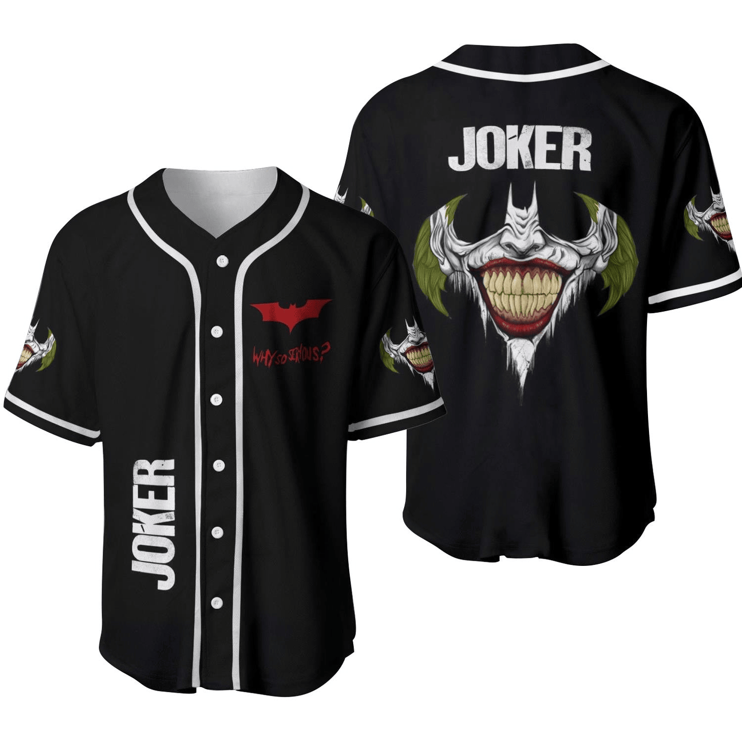 DC Jersey DC Joker Why So Serious Horror Bat Symbol Black Jersey Shirt DC Baseball Jersey Joker Baseball Jersey