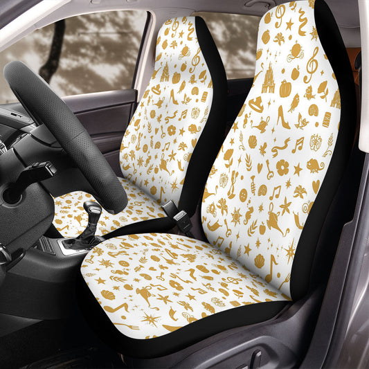 DN Car Seat Covers DN Essentials Object Silhouette Pattern Seat Covers White Orange