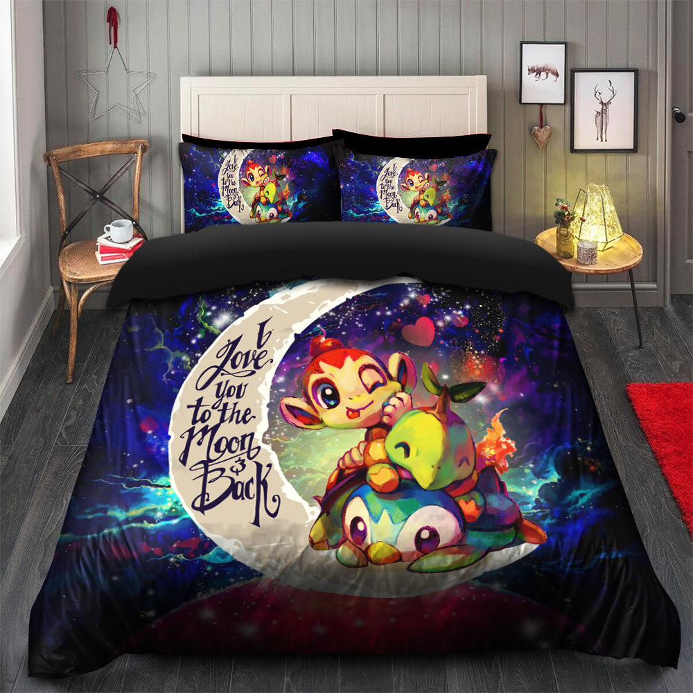 Piplup Turtwig And Chimchar Gen 4 Love You To The Moon Galaxy Bedding Set