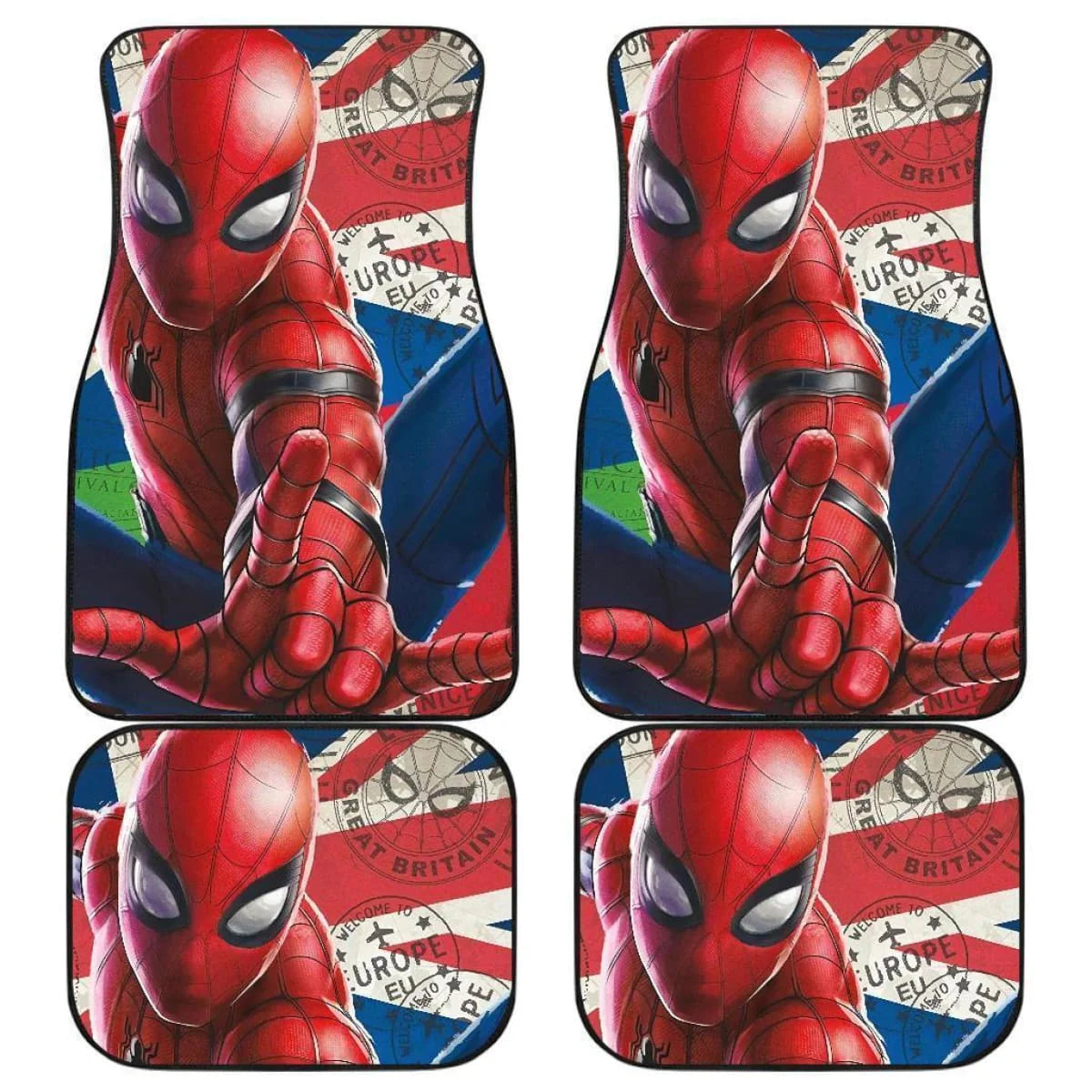 Spiderman Car Mats Spiderman Graphic British Flag Pattern Car Floor Mats Red