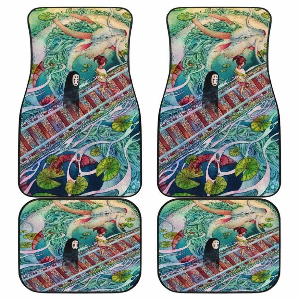 SGhibli Car Mats SGhibli Spirited Away Characters On The Rail Car Floor Mat Colorful