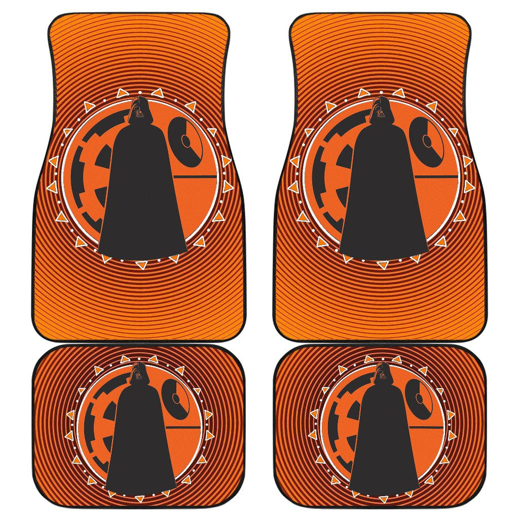 SW Car Mats SW Darth Vader Death Star Spiral Pattern Car Floor Mats Black Orange