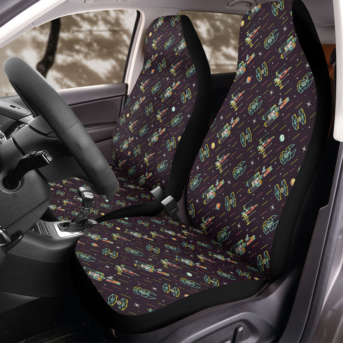 SW Car Seat Covers SW Spaceship Retro Pattern Seat Covers Colorful