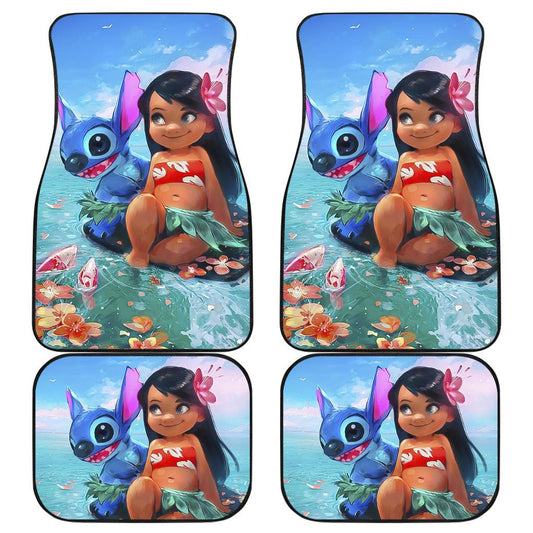 Stitch Car Mats Cute Stitch And Lilo On The Beach Graphic Car Floor Mats Colorful