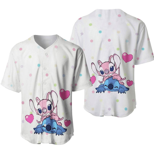 Stitch Baseball Jersey Angel Hugging Stitch Jersey Shirt Colorful Unisex Adult New Release