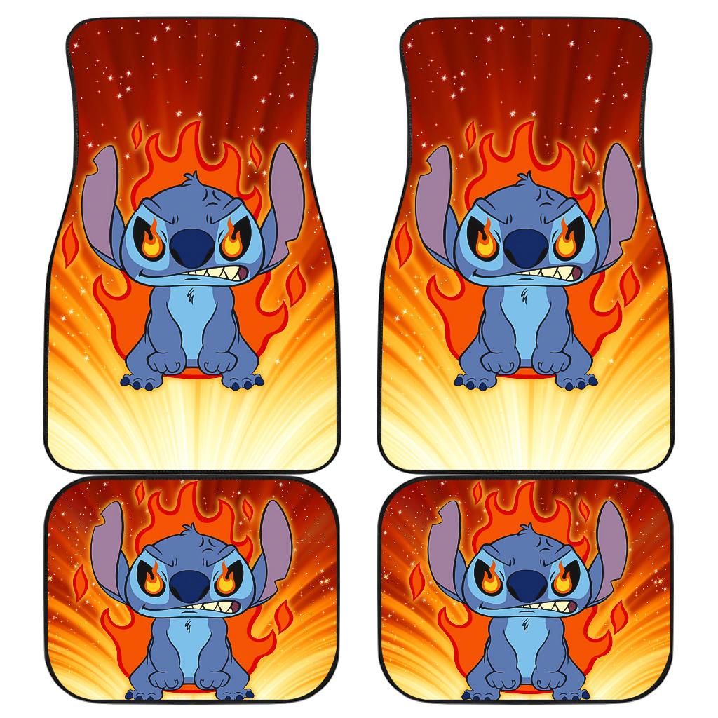 Stitch Car Mats DN Angry Stitch Flaming Fire Graphic Car Floor Mats Blue Orange