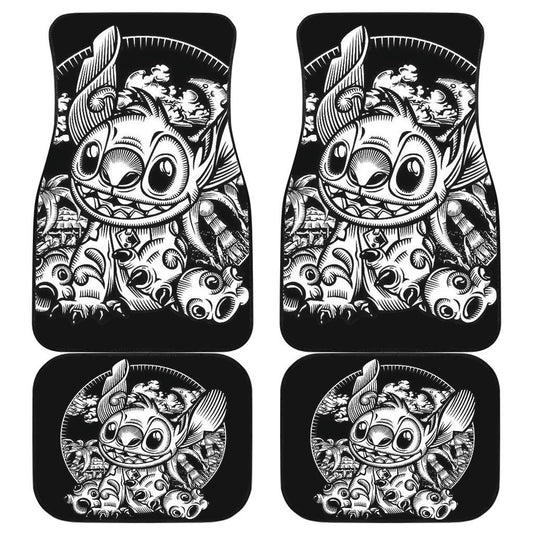 Stitch Car Mats DN Stitch Doodle Art Graphic Car Floor Mats Black White