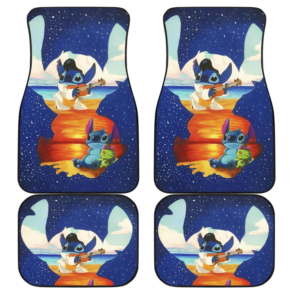 Stitch Car Mats Stitch Sunset On The Beach Starry Sky Pattern Car Floor Mats Colorful