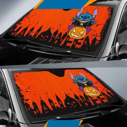 Stitch Car Sun Shade DN Halloween Stitch Vampire Winshield Sun Shade Orange Black