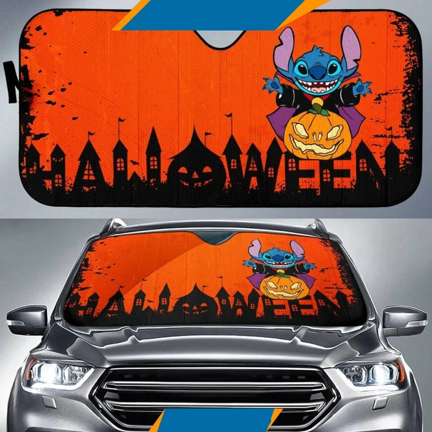 Stitch Car Sun Shade DN Halloween Stitch Vampire Winshield Sun Shade Orange Black