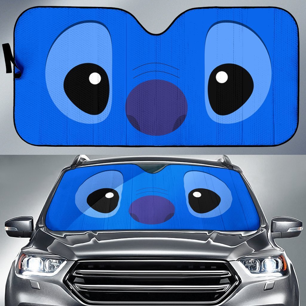 Stitch Car Sun Shade Cute Stitch Face Graphic Winshield Sun Shade Blue