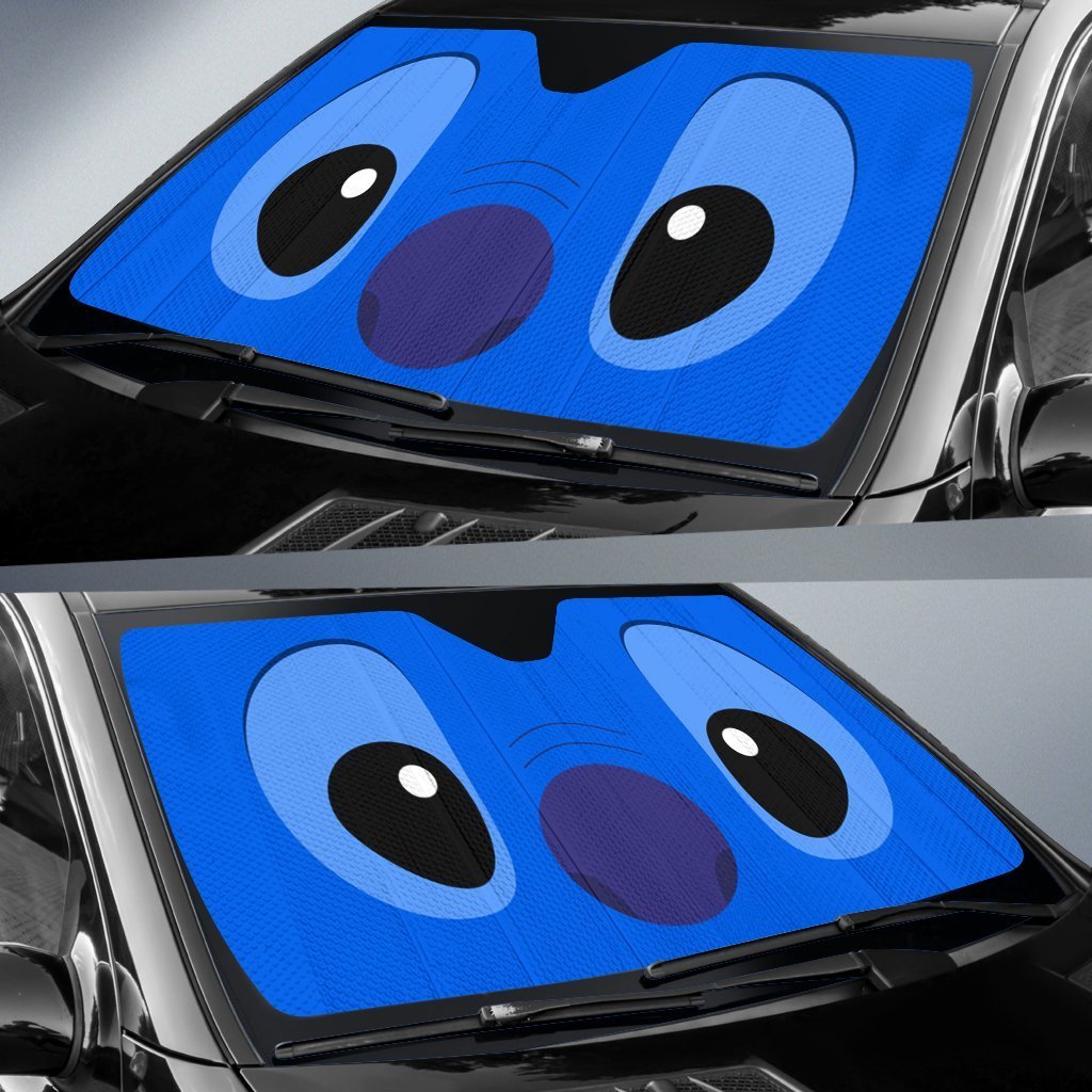 Stitch Car Sun Shade Cute Stitch Face Graphic Winshield Sun Shade Blue