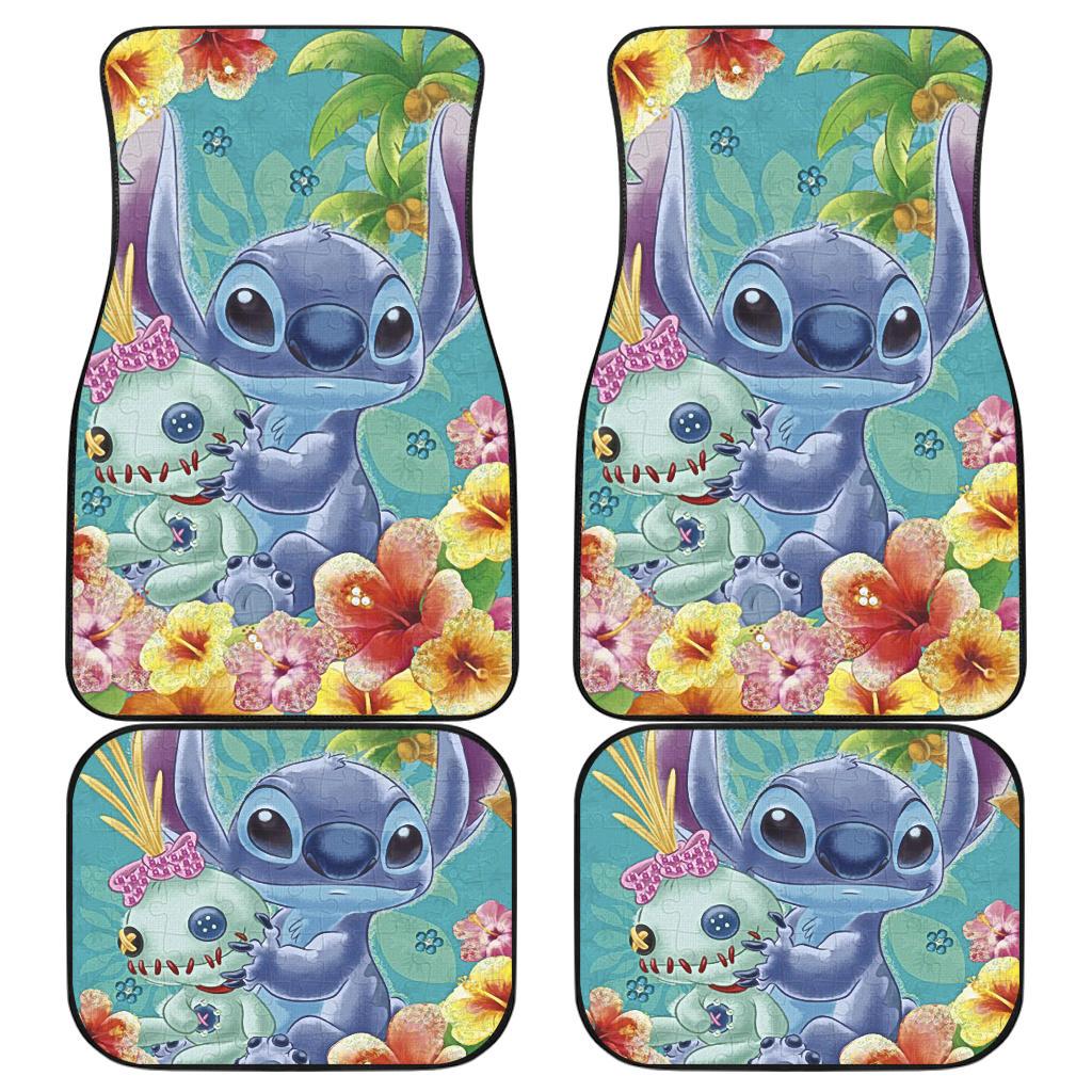 Stitch Car Mats Stitch And Doll Tropical Flower Trees Car Floor Mats C ...