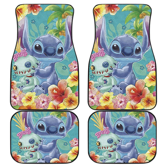 Stitch Car Mats Stitch And Doll Tropical Flower Trees Car Floor Mats Colorful