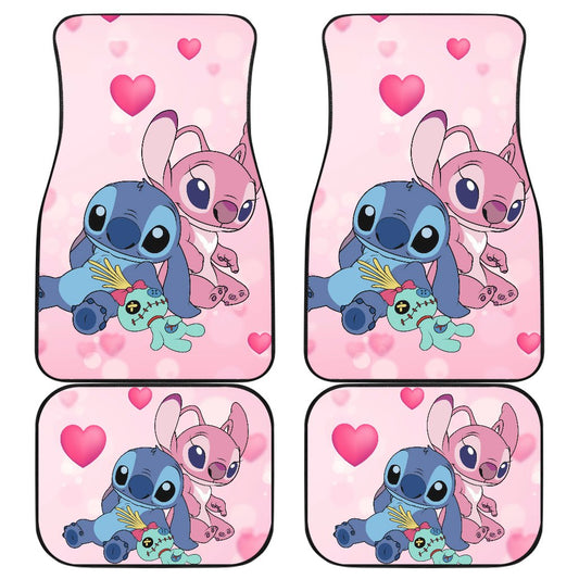 Stitch Car Mats Stitch Loves Angel With Doll Graphic Car Floor Mats Pink Blue