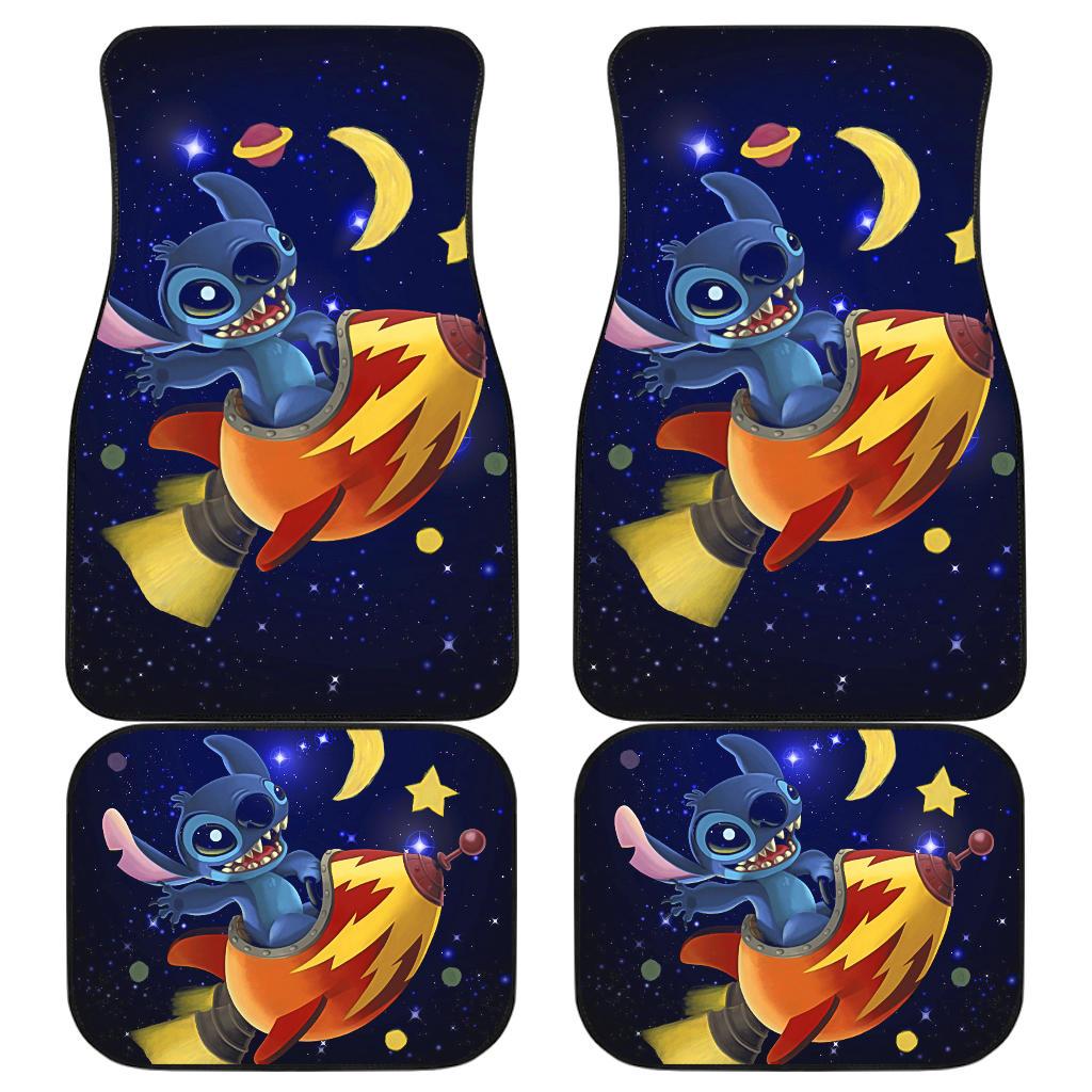 Stitch Car Mats DN Stitch On Rocket In Space Graphic Car Floor Mats Black Blue