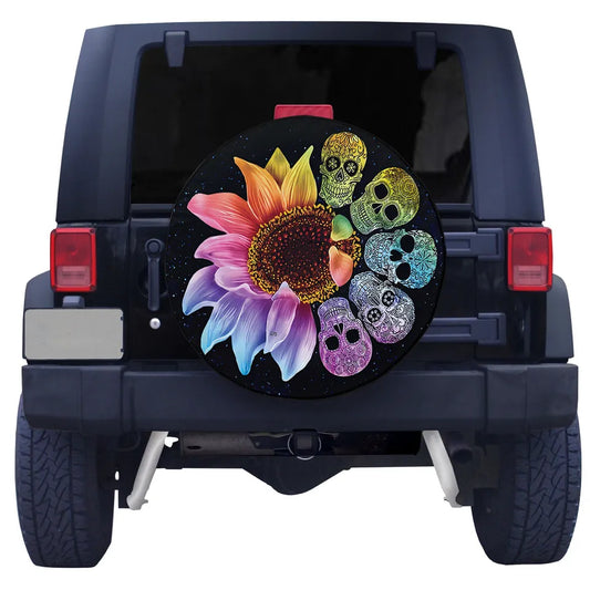 Skull Spare Tire Cover Mandala Skull Sunflower Pattern Tire Covers Colorful