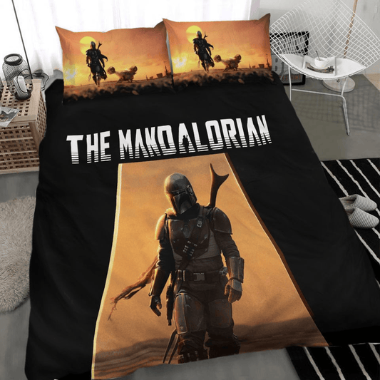 SW Bedding Set The Mandalorian Graphic SW Movie Duvet Covers Black Orange Unique Gift