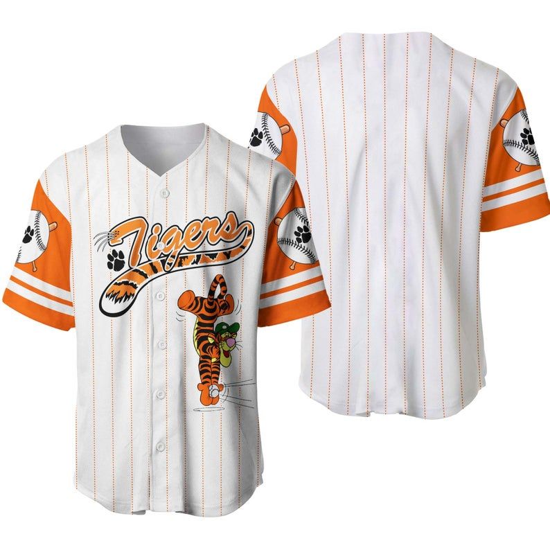 Winnie The Pooh Baseball Jersey Tigger Catches The Ball Winnie The Pooh Jersey Shirt White Orange Unisex Adult