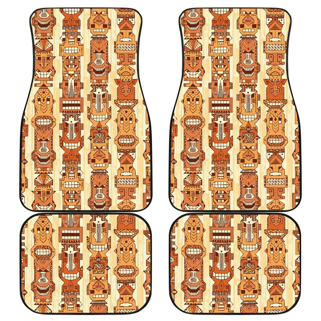 Native American Car Mats Tropical Hawaiian Tiki Pattern Car Floor Mats Brown