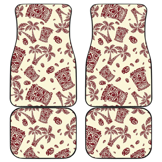 Native American Car Mats Tribal Tiki Palm Tree Pattern Car Floor Mats Red White