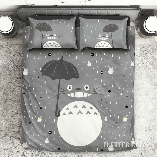 SGhibli Bedding Set My Neighbor Totoro In The Rain Duvet Covers Gray Unique Gift