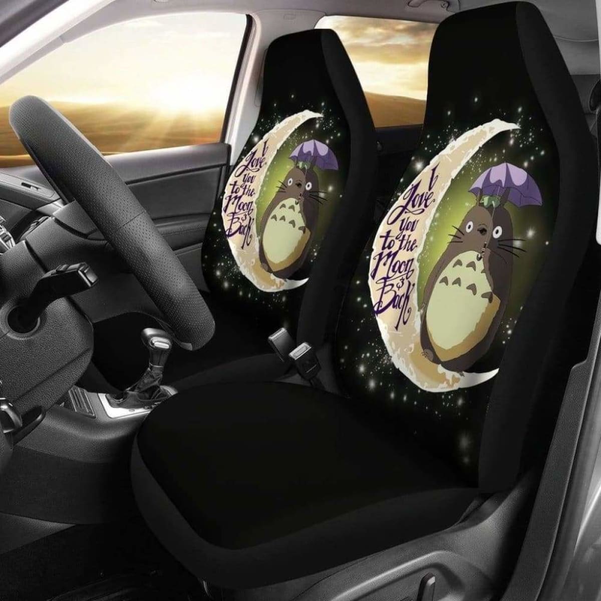 SGhibli Car Seat Covers Totoro Love You To The Moon Seat Covers Black