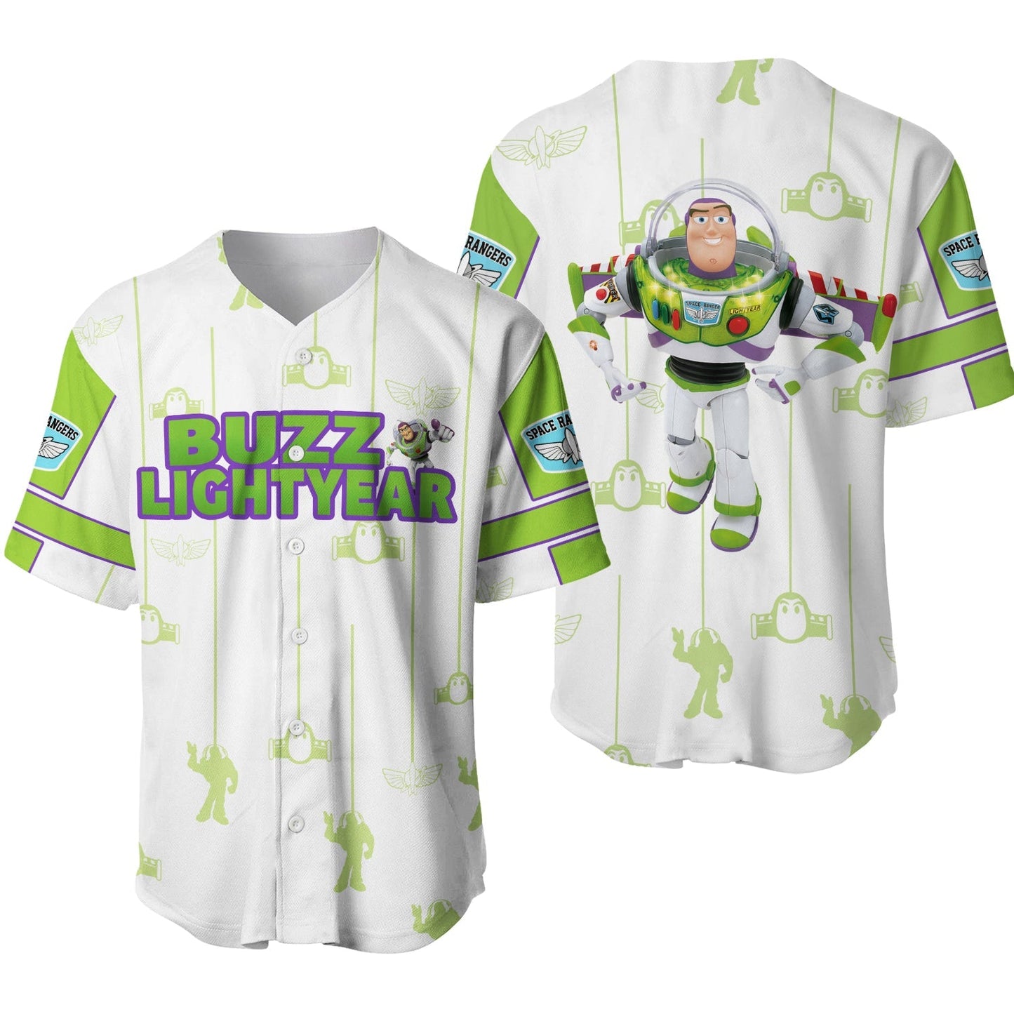 Disney Jersey Disney Toy Story Buzz Lightyear Character White Green Patterns Jersey Shirt Disney Baseball Jersey Toy Story Baseball Jersey