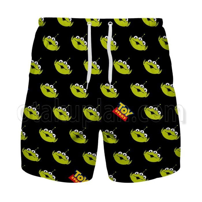 Toy Story Shorts Toy Story Pizza Planet Alien Pattern Beach Shorts Black Green