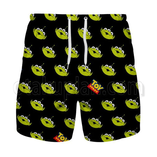 Toy Story Shorts Toy Story Pizza Planet Alien Pattern Beach Shorts Black Green