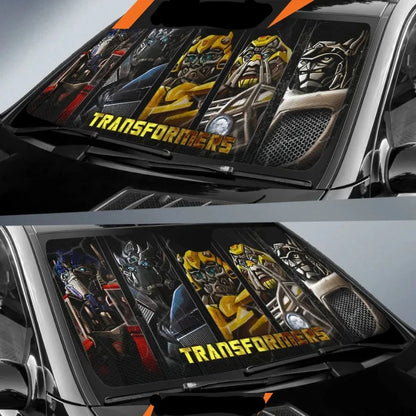 Transformer Car Sun Shade Transformer Bumblebee And Autobots Graphic Winshield Sun Shade Black Yellow