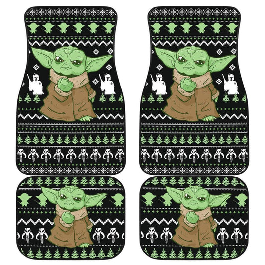 SW Car Mats SW Baby Yoda Graphic Xmas Pattern Car Floor Mats Black Green