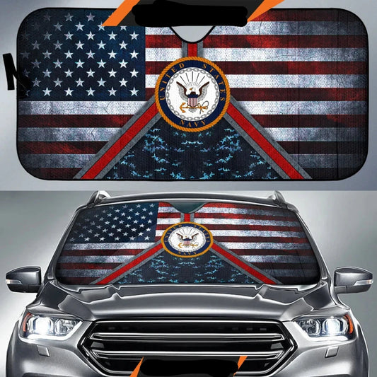 Veteran Car Sun Shade United States Navy Symbol American Flag Winshield Sun Shade Blue Black