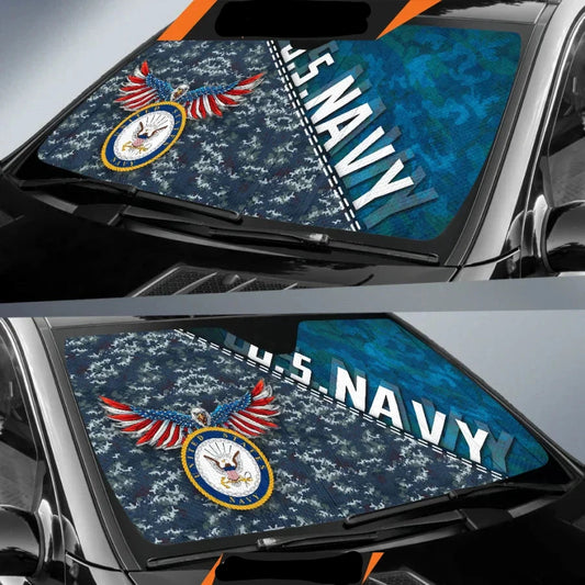 Veteran Car Sun Shade US Navy Armed Forces Camoflage Pattern Winshield Sun Shade Blue