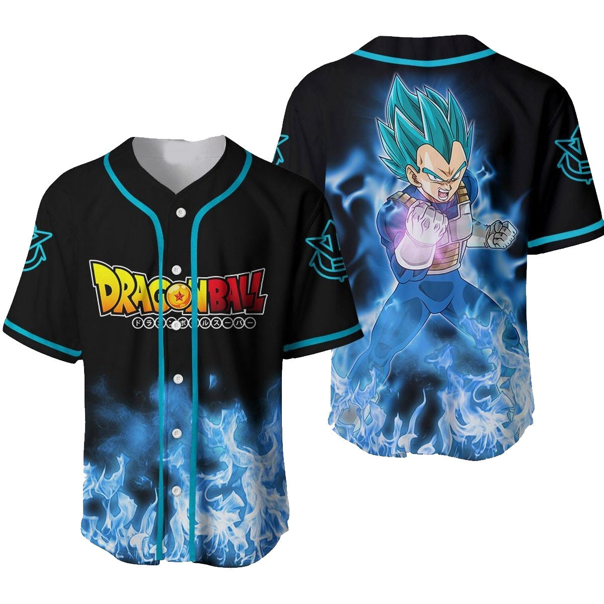 Dragon Ball Baseball Jersey Vegeta Blue Flame Dragon Ball Jersey Shirt Black Blue Unisex Adult New Release