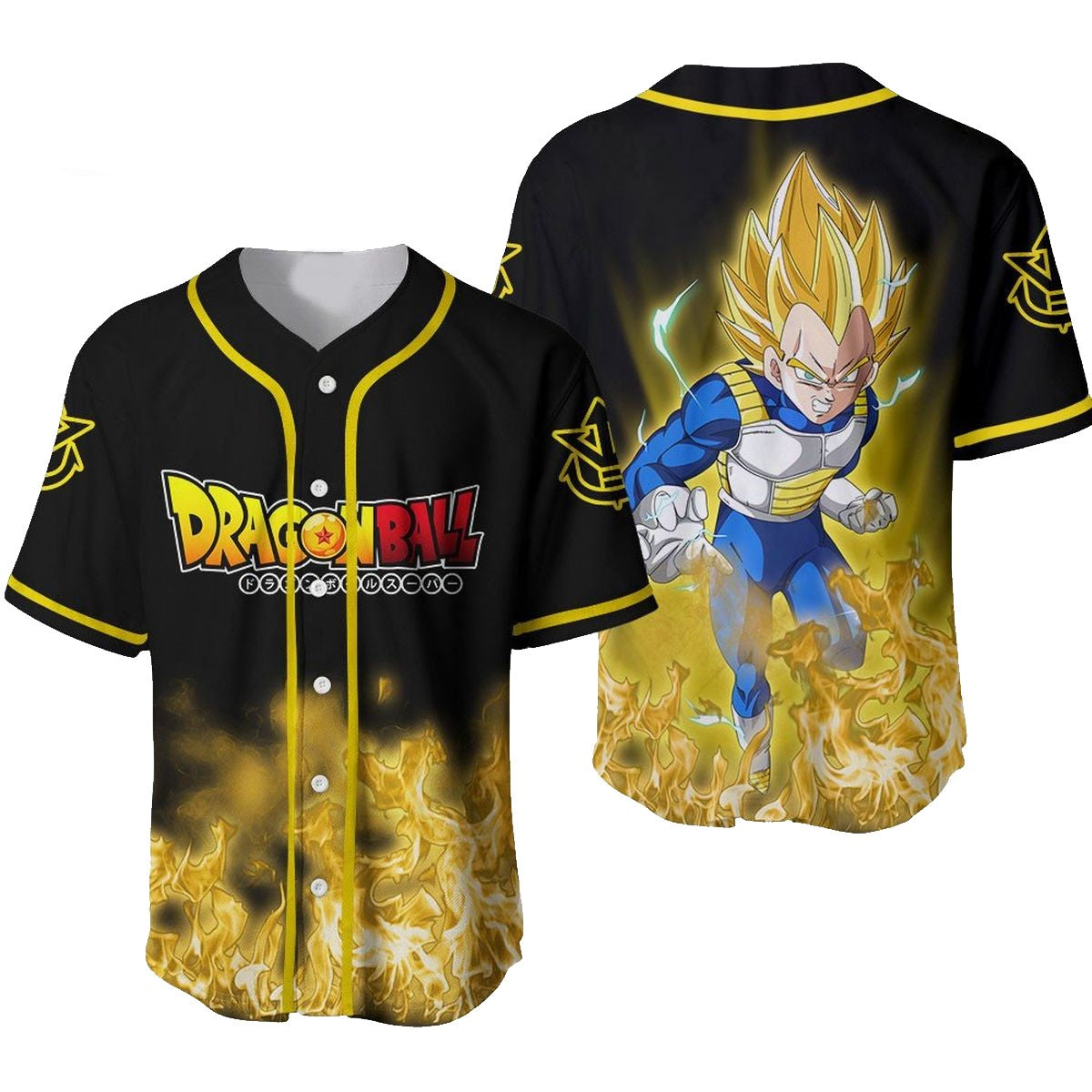 Dragon Ball Baseball Jersey Vegeta Super Saiyan Dragon Ball Jersey Shirt Black Yellow Unisex Adult New Release