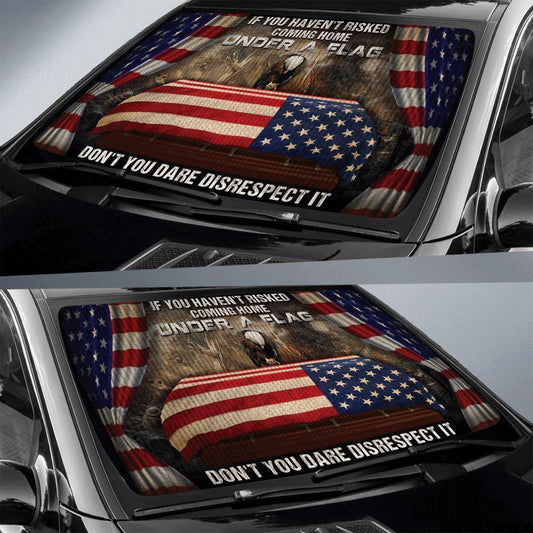 Veteran Car Sun Shade Dont You Dare Disrespect It Eagle Flag Winshield Sun Shade Brown