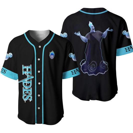 Disney Jersey Hercules Disney Villain Hades The Death Graphic Black Neon Blue Jersey Shirt Hecusles Baseball Jersey Hercules Baseball Jersey