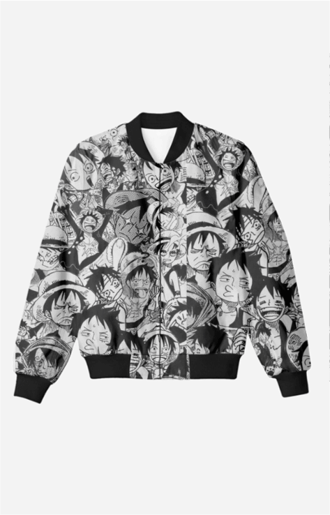 One Piece Bomber Jacket Monkey D Luffy All Emotions Bomber Black White Unisex