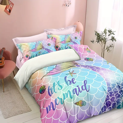 Mermaid Bedding Set Let's Be Memaid Scale Pattern Duvet Covers Colorful Unique Gift