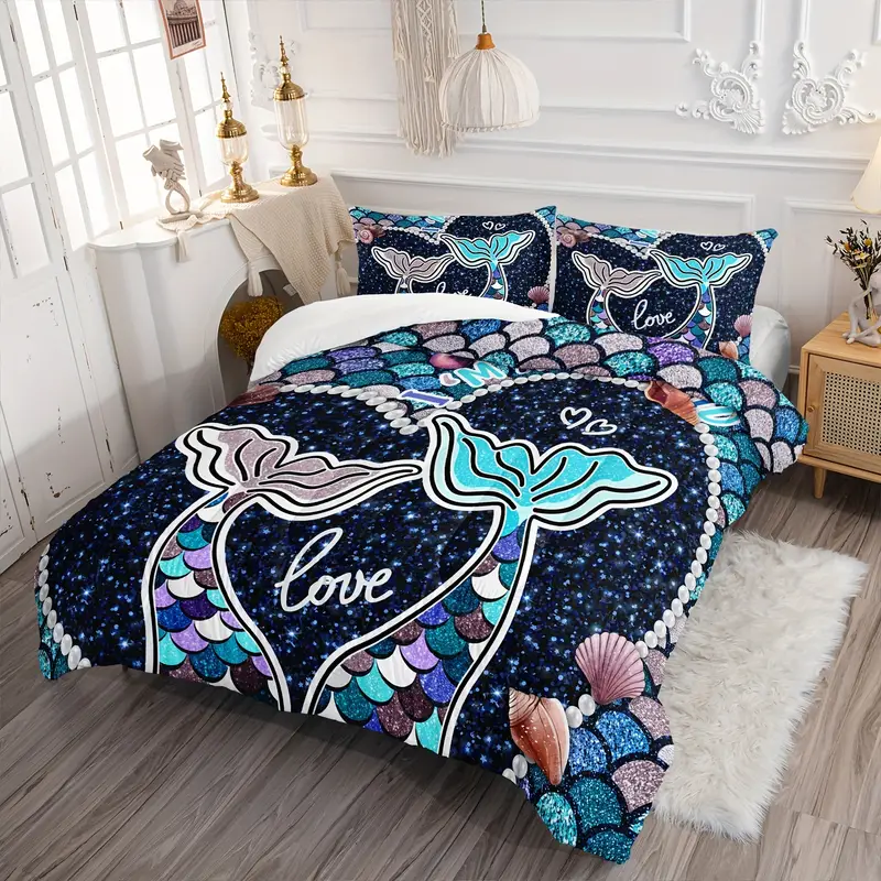 Mermaid Bedding Set I Am A Mermaid Scale Pattern Duvet Covers Blue Unique Gift