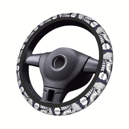 One Piece Steering Wheel Cover One Piece Luffy Gear 5 Pattern Driving Wheel Cover White Gray