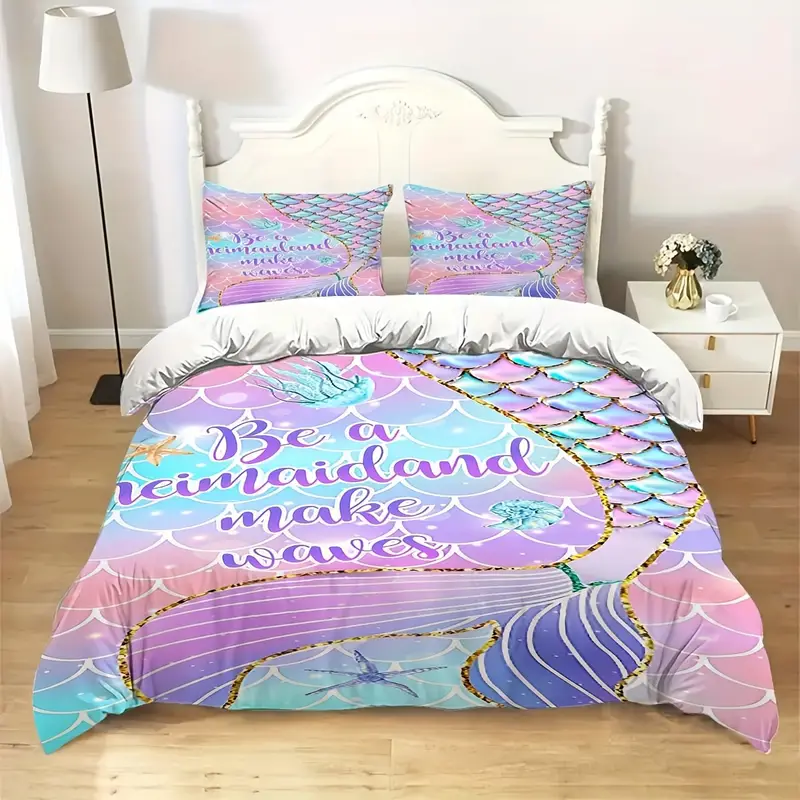 Mermaid Bedding Set Be A Mermaidland Make Waves Duvet Covers Colorful Unique Gift