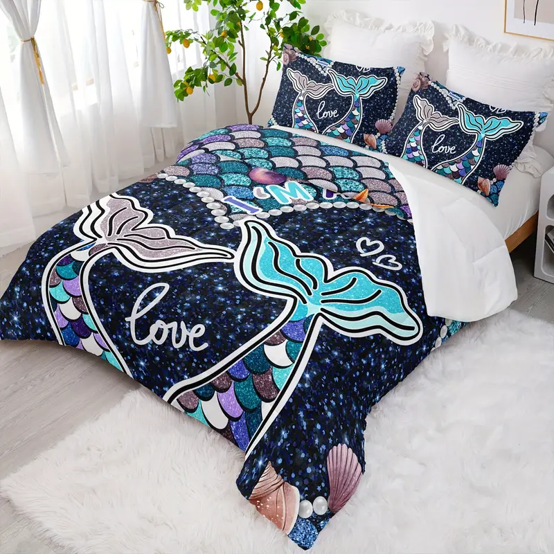 Mermaid Bedding Set I Am A Mermaid Scale Pattern Duvet Covers Blue Unique Gift